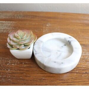 Vintage Marble White and Gray Ashtray Round Ash Tray Trinket Jewelry Dish